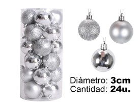 Bolas esferas navidad x24unidades 3cm PLATEADA 